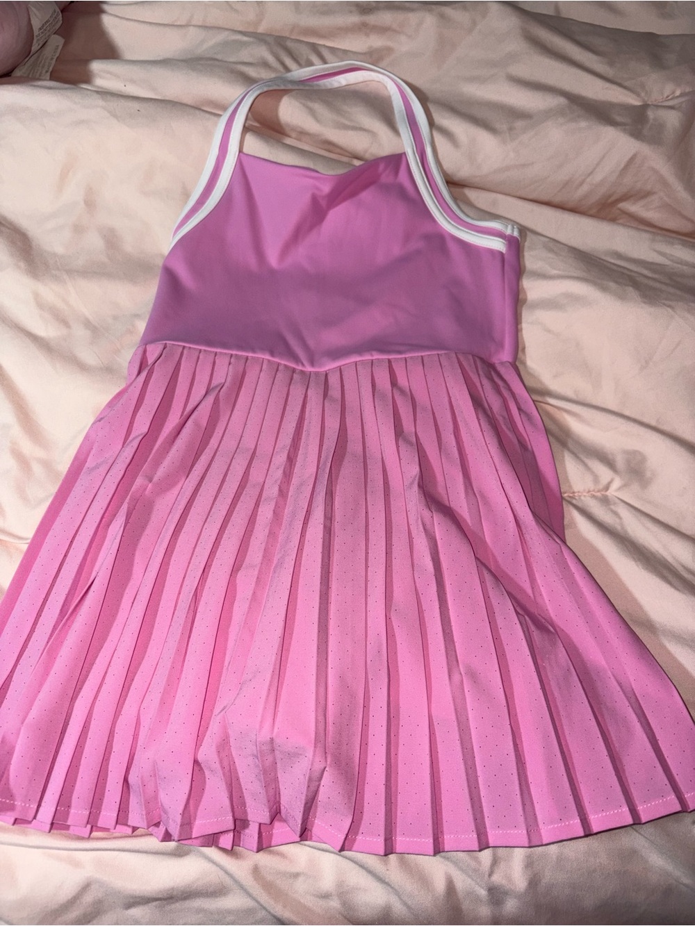 The Children's Place Pink Pleated Halter Dress with White Trim